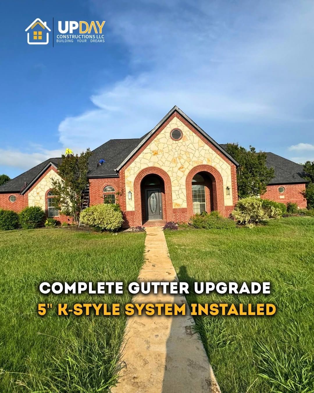 Complete 5-inch K-Style gutter upgrade on DFW home by UpDay Constructions